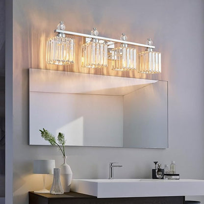 FDPBY Vanity Lights 4-Light Modern Crystal Vanity Light Chrome Bathroom Light - Image 6