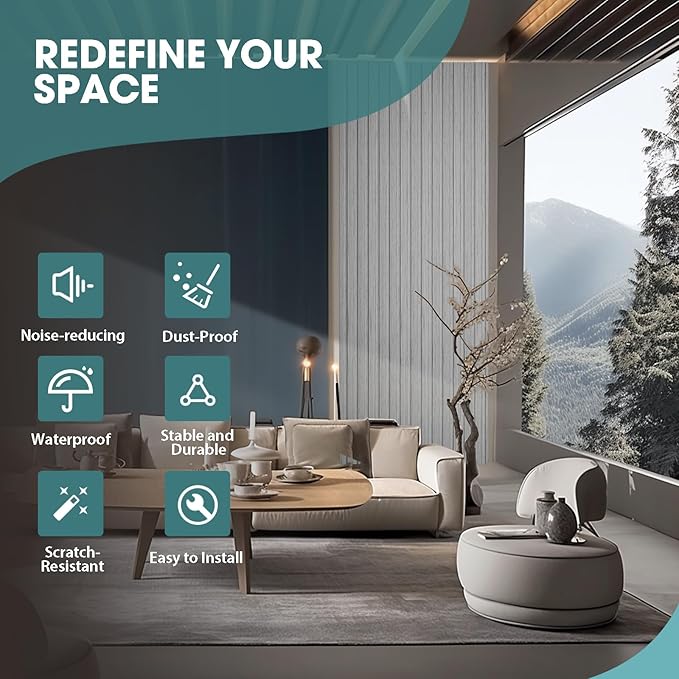 OUZUGIE WPC Acoustic Slat Wall Paneling, Living Room, TV Background, Study Room - Image 6