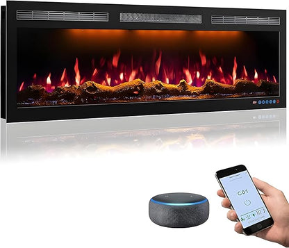 50 Inch WiFi-Enabled Electric Fireplace Inserts & Wall Mounted, Recessed by Mystflame