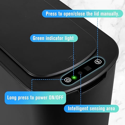 Cesun Automatic Motion Sensor Black Bathroom Trash Can - Image 3