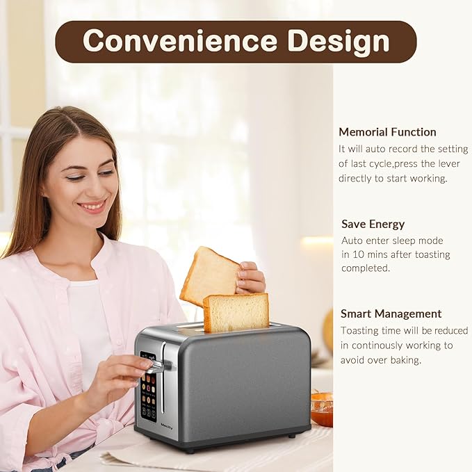 Mecity 2 Slice Touch Screen Toaster, 1.5" Wide Slot, Stainless Steel Smart - Image 5