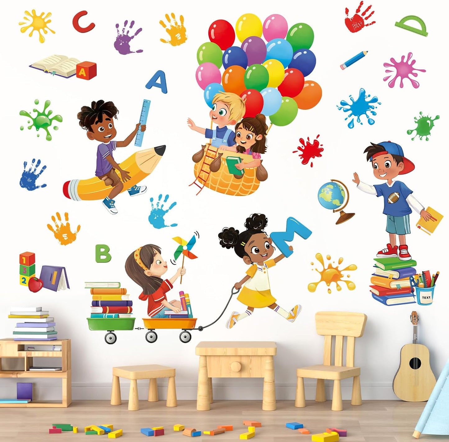 decalmile Reading Corner Balloon Kids Handprint Wall Decals Stickers