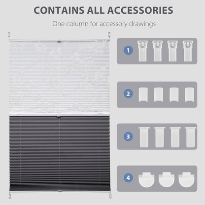 Sekey Pleated Blind Double Pleated Day+Night Blackout No Drilling Tensioned Light Protection Klemmfix Translucent Burnout Pattern 55 x 120 cm Print and Grey