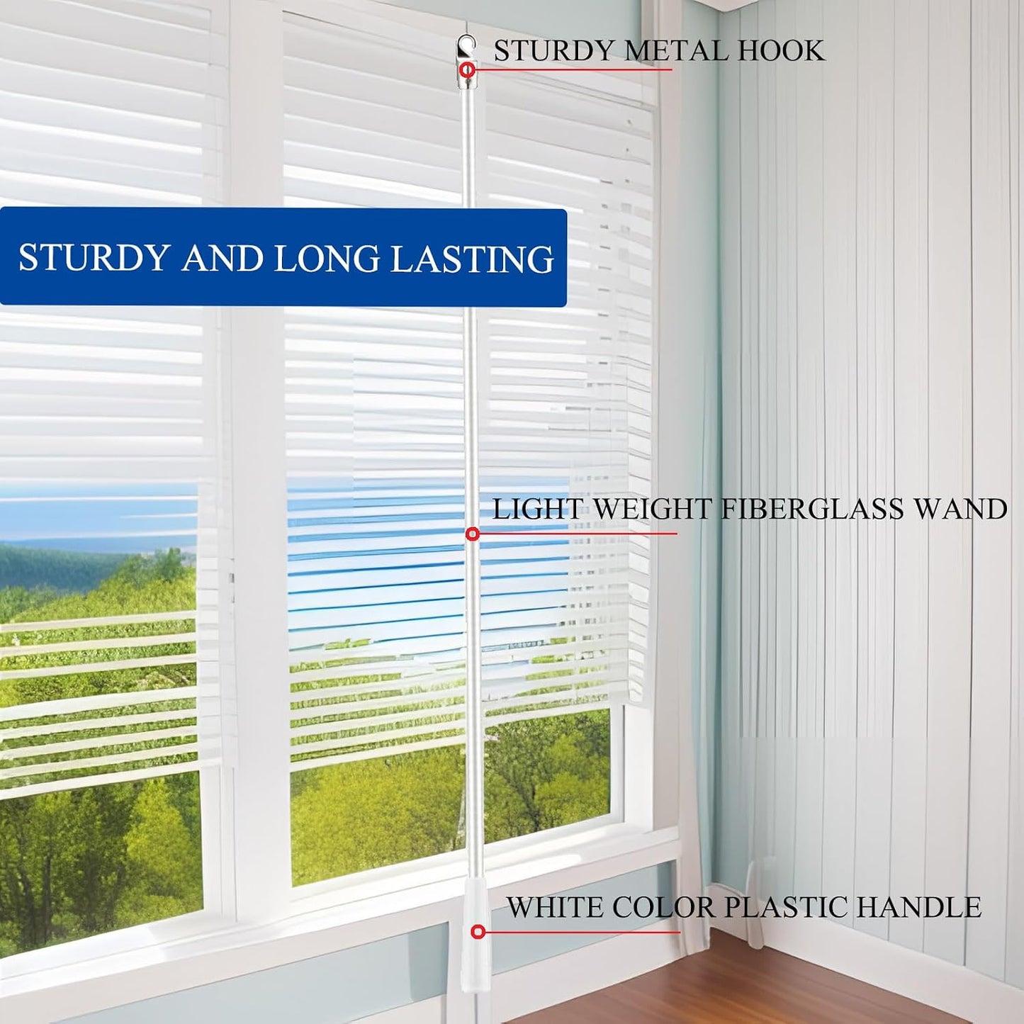 JUYO VONSAN 3Pcs 12 Inches Blinds Wand Replacement With Hook, Extension and Pull Fiberglass Wand (3, 12 Inch)