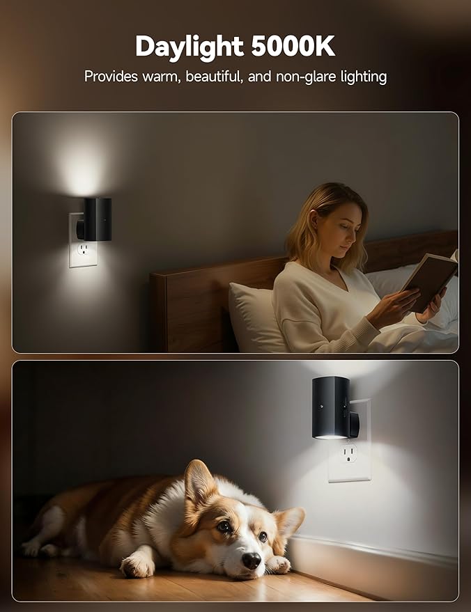 Brightown 2 Pack Black Night Lights Plug into Wall, Modern Night Light - Image 5