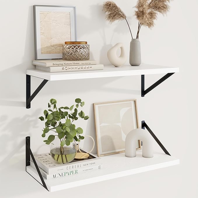 Axeman Deep Floating Shelves | 24 Inch White Wall Shelves Set of 2 | 10 Inch by Axeman