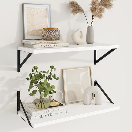 Axeman Deep Floating Shelves | 24 Inch White Wall Shelves Set of 2 | 10 Inch by Axeman