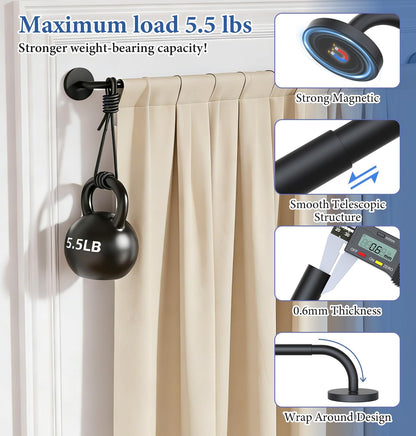 2 Pack Magnetic Curtain Rod for Door, 18-30 Inch Magnetic Curtain Rod for Metal Doors, 1/2" Diameter, Multi-use Magnetic Door Curtain Rods, Strong Magnetism Easy Install No Tools, Black