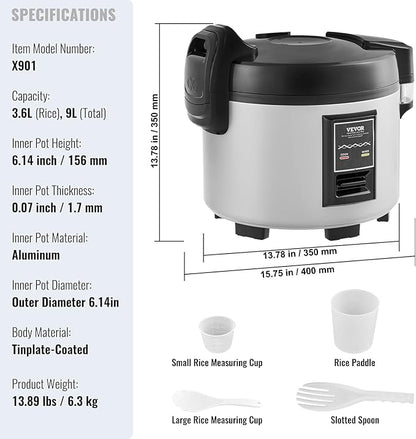 VEVOR Commercial Rice Cooker, 45-Cup Rice Cooker, 9.51 Qt / 9 Liter Large Rice - Image 7