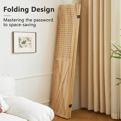 ALeesing 4 Panel Pegboard Wood Room Divider, 5.6Ft Pegboard Display Folding - Image 6