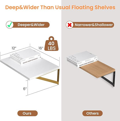 Heimlove Deep Floating Shelves for Wall, 16W x 12D Wood Wall Shelves Set of 2 - Image 3