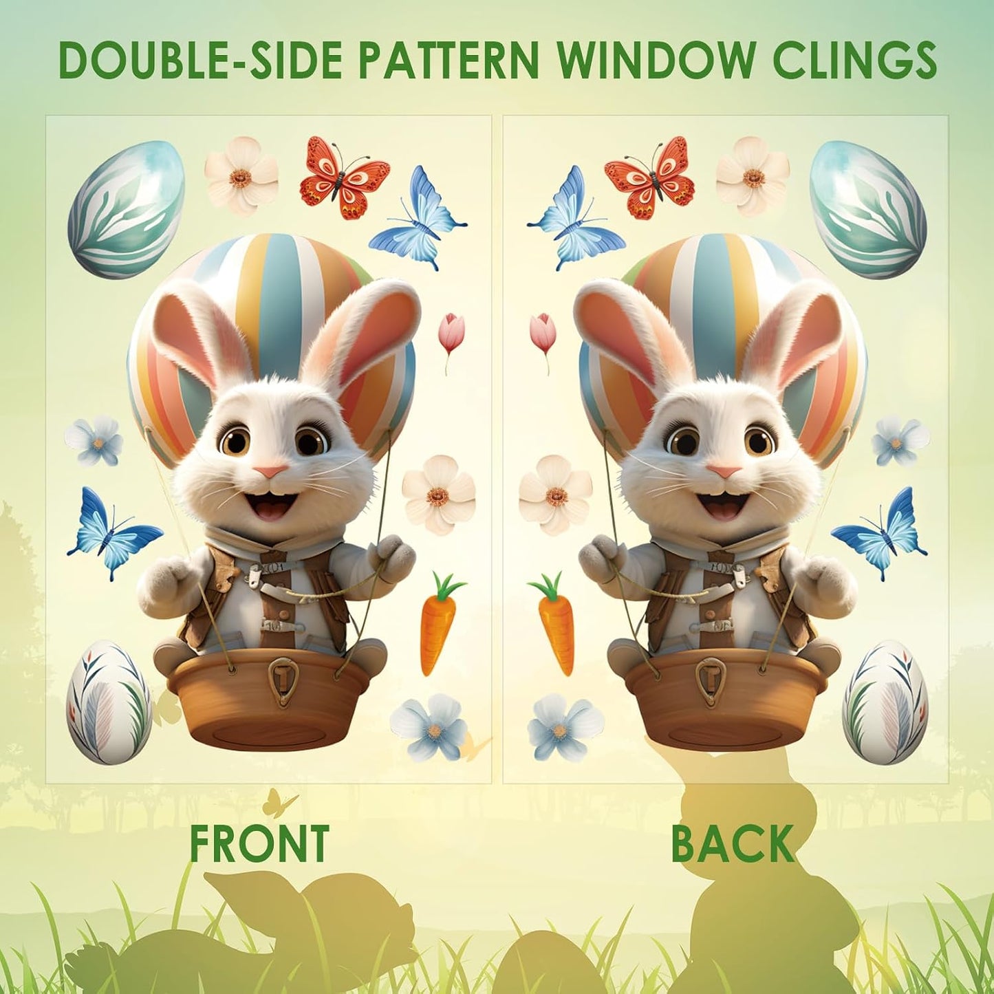 Hianjoo 87 PCS Easter Window Clings, 9 Sheets Easter Egg Window Clings Stickers for Window Decor, Double Sided Bunny Window Cling Decorations with Chick Flower Butterfly Carrot