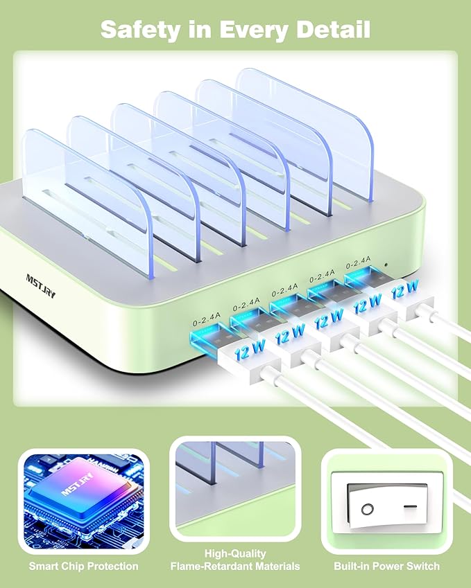 MSTJRY Charging Station for Multiple Devices : 5 Port Multi USB-A Charger - Image 2