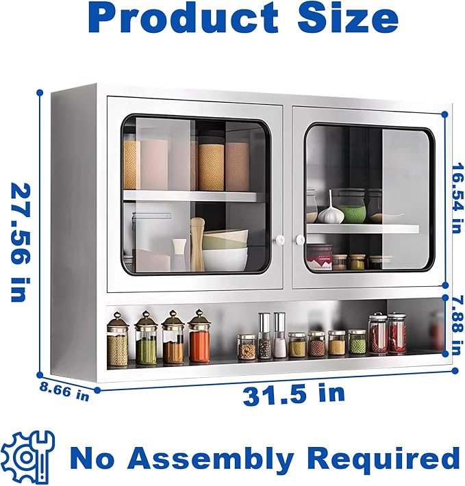 ZZV Kitchen Wall Cabinet, Stainless Steel Wall Mounted Cabinet - Image 2