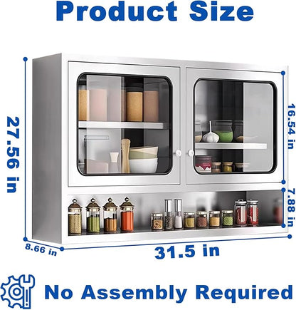 ZZV Kitchen Wall Cabinet, Stainless Steel Wall Mounted Cabinet - Image 2