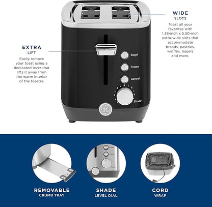 GE 2 Slice Black Stainless Steel Toaster, Extra Wide Slots - Image 5