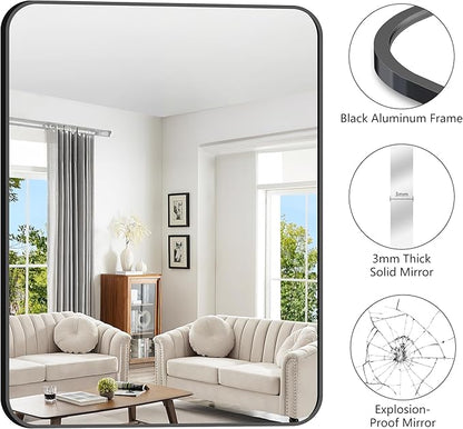 FORBATH Large Bathroom Mirror 48 x 36 Inches，Black Large Wall Mirror Aluminum - Image 6