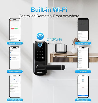 Aceele Keyless Entry Fingerprint Smart Door Lock, Built-in Wi-Fi, Electronic - Image 3