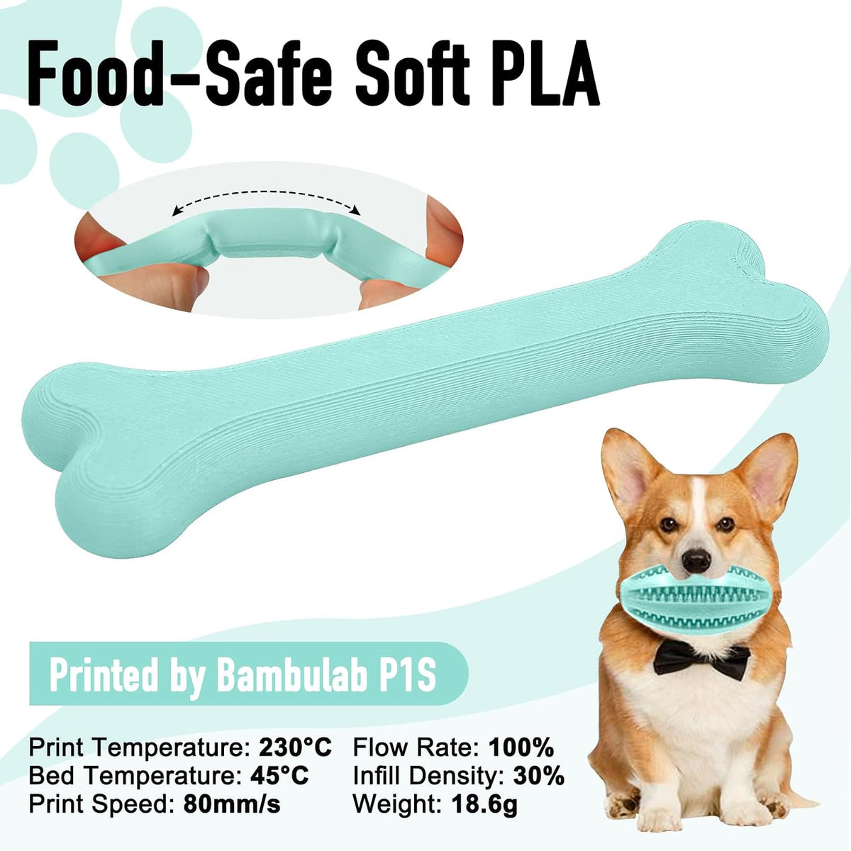 yxpolyer flexible pla food-safe 92a soft pla 3d, close-up detail