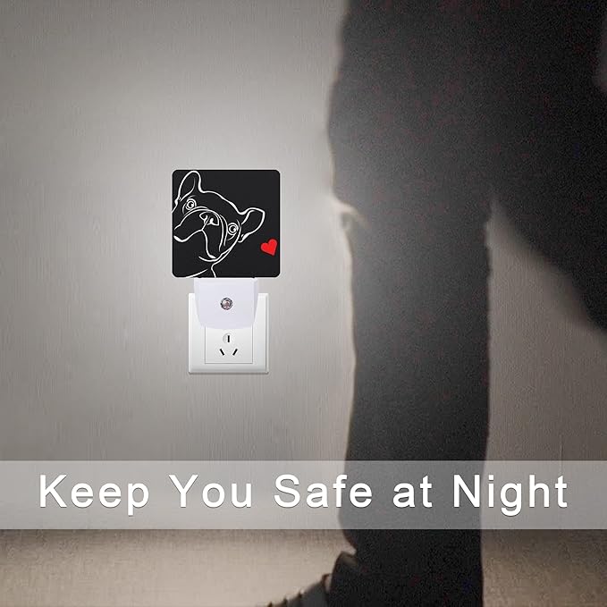 Smoaffly French Bulldog Dog red Heart Night Light Plug-in LED Nightlights Auto - Image 7
