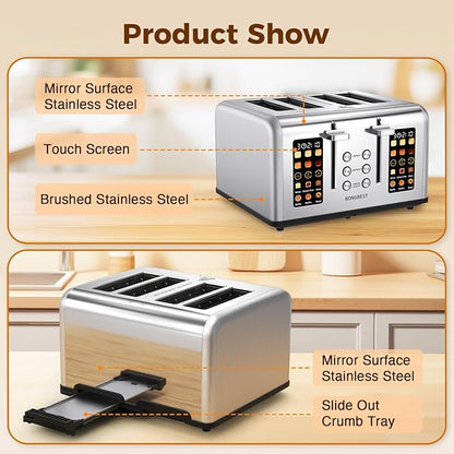 4 Slice Touch Screen Toaster, Easy-to-Use Digital Stainless Steel Toaster - Image 9