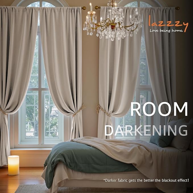 Lazzzy Velvet Blackout Curtains Thermal Insulated Room Window Drapes Super Soft - Image 5