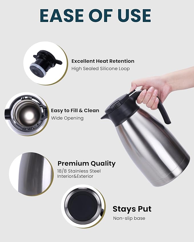 GiNT 74Oz Thermal Coffee Carafe, Insulated Stainless Steel Coffee Carafes - Image 3