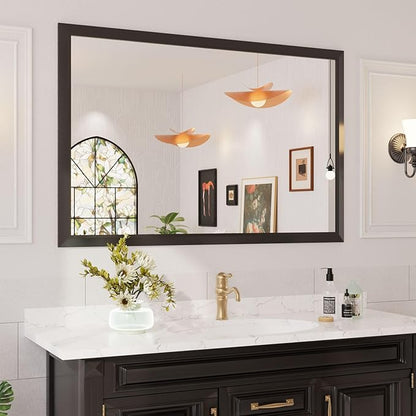 Amorho Bathroom Mirror Black, 60x40 Inch Thick Metal Framed Wall Mirrors by Amorho