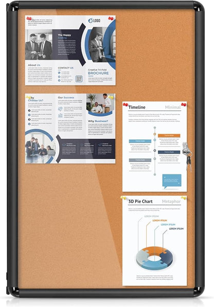 Enclosed Bulletin Board Cork Board 36x24 in, Lockable Wall Display Case by EVERSUPPLY