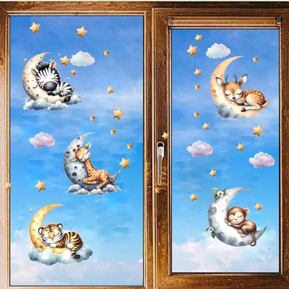 Jungle Animal Wall Decals for Nursery – Removable Safari Animal Stickers for Baby Room, Kids Bedroom & Playroom – Moon and Stars Animals Wall Art Decor for Boys and Girls