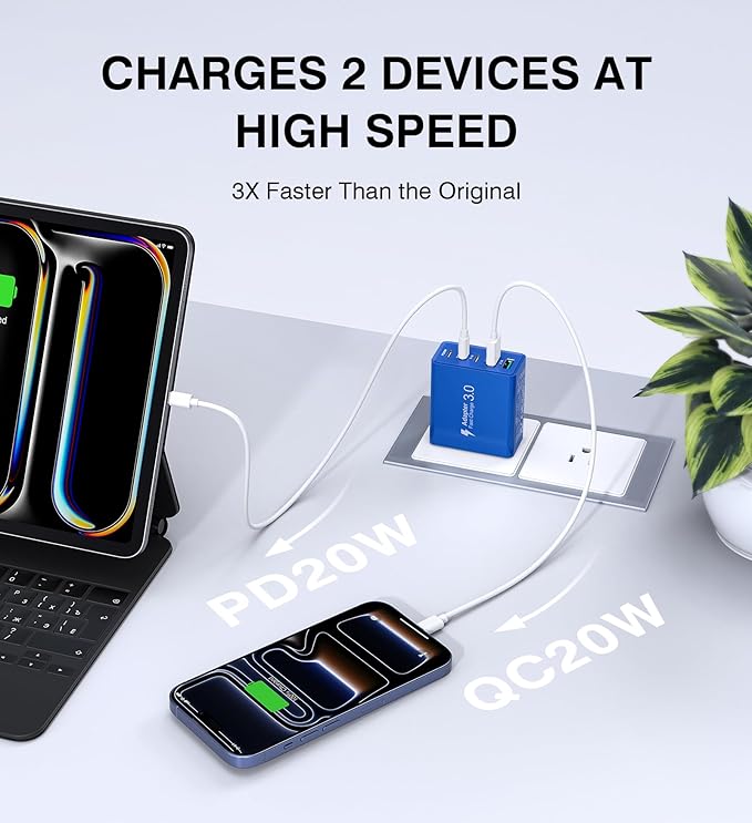 60W USB C Fast Charger Cube, 2 Pack PD+QC Charging Block Power Adapter 5 Port - Image 2