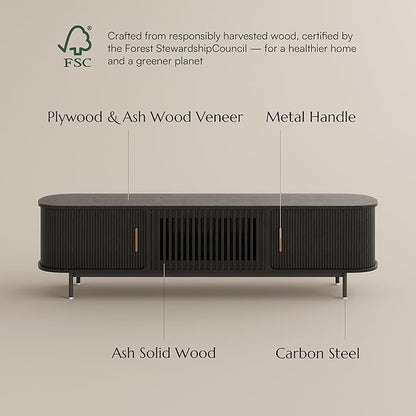POVISON Fully-Assembled Mid Century Modern TV Stand, Sliding Tambour Door - Image 6