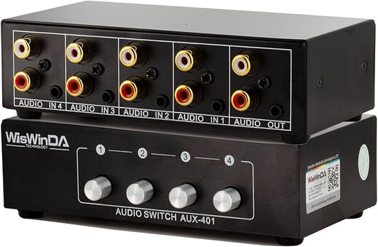4-in 1-Out RCA 3.5mm AuxAudio Switch Box Audio Converter 4 Channels 1-in 4-Out by WisWinDa