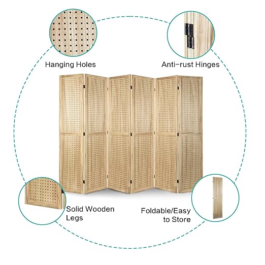 Babion 6 Panel Pegboard Display, Pegboard Room Divider Freestanding Folding - Image 7
