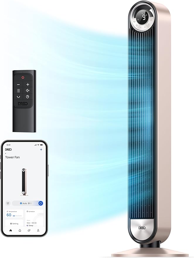 Dreo Tower Fan for Bedroom, 90° Oscillating Standing Fan by DREO