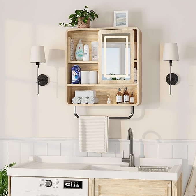 QUW Bathroom Wall Cabinet with Sliding Mirror Door, Modern Medicine Cabinet - Image 4