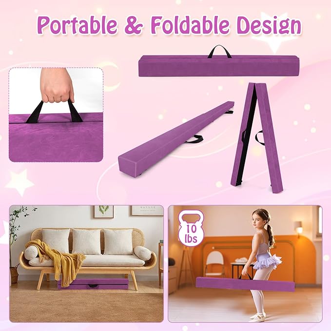 Giantex 7FT/8FT/9FT Balance Beam, Folding Gymnastics Beam w/Carry Handles - Image 3