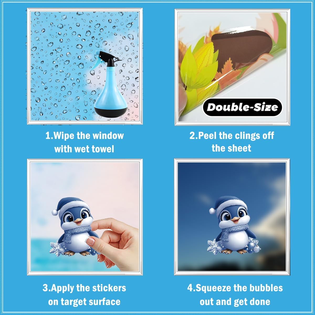 Christmas Window Clings 106Pcs, 2026 New Double Sided Christmas Window Stickers, Xmas Snowman Santa Claus Reindeer Snowflakes for Holiday Party Home Office Classroom Window Decals Decorations (Blue)