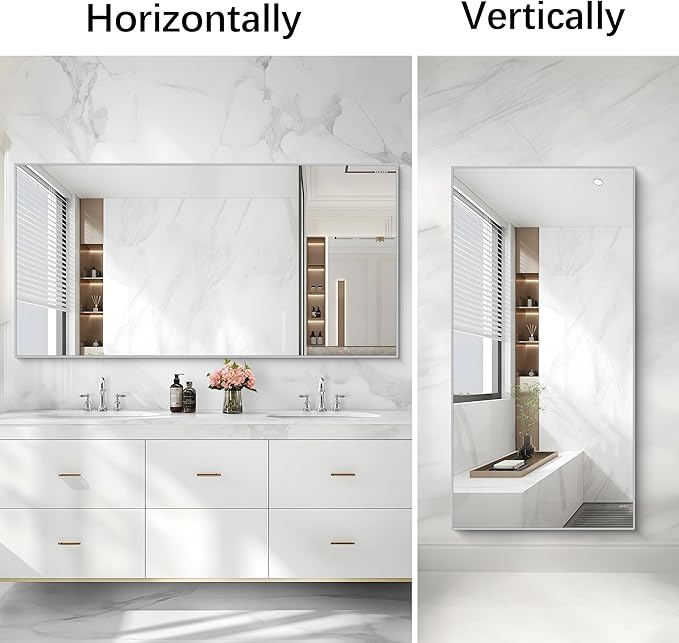 Silver Bathroom Mirror for Wall, 30x60 Inch Rectangle Mirrors - Image 3