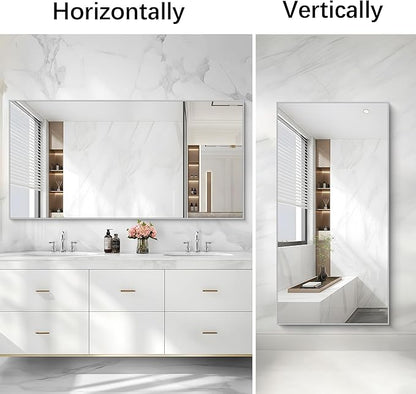 Silver Bathroom Mirror for Wall, 30x60 Inch Rectangle Mirrors - Image 3