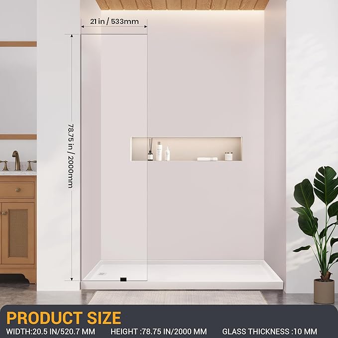 Shower Glass Panel 21" W×78.75" H, 3/8" Thick Clear Tempered Glass Panel - Image 2