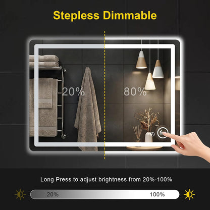 LED Bathroom Mirror with Lights, 30"x40" Lighted Vanity Mirror for Wall | Anti-Fog, Dimmable 3 Color Light, Backlit+Frontlit, Shatterproof Tempered Glass, Memory Function