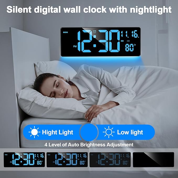 XREXS Digital Wall Clock Large Display, 16.5" LED Wall Clock - Image 5