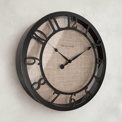Presentime & Co 10" Farmhouse Series Wall Clock, Cottage Style, Faux Burlap - Image 3