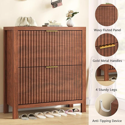 Shoe Cabinet Storage for Entryway, Fluted Shoe Cabinet - Image 6