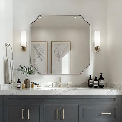 ANDY STAR 30"x30" Chrome Square Mirror, Polished Nickel Scalloped Bathroom by ANDYSTAR