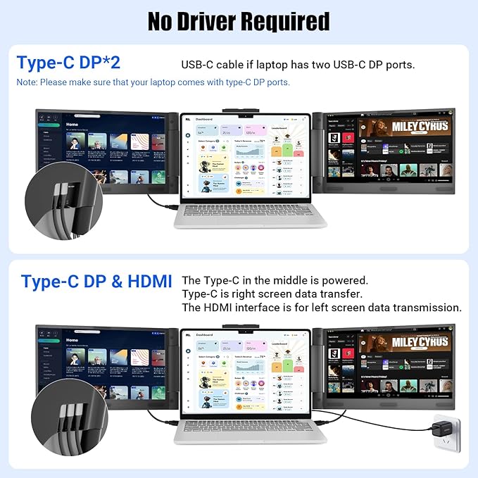 Laptop Screen Extender 14 inch Laptop Monitor Extender 1080P IPS, Triple - Image 5
