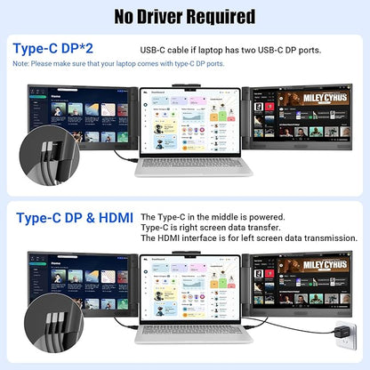 Laptop Screen Extender 14 inch Laptop Monitor Extender 1080P IPS, Triple - Image 5