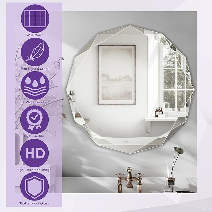 Bathroom Mirror for Wall, Beveled Edge Frameless Wall Mount Vanity Mirror - Image 3
