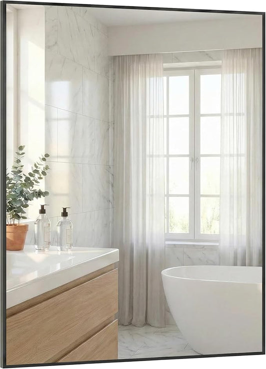 30"x36" Black Bathroom Mirror, Matte Metal Framed Vanity Mirror by Pocetry